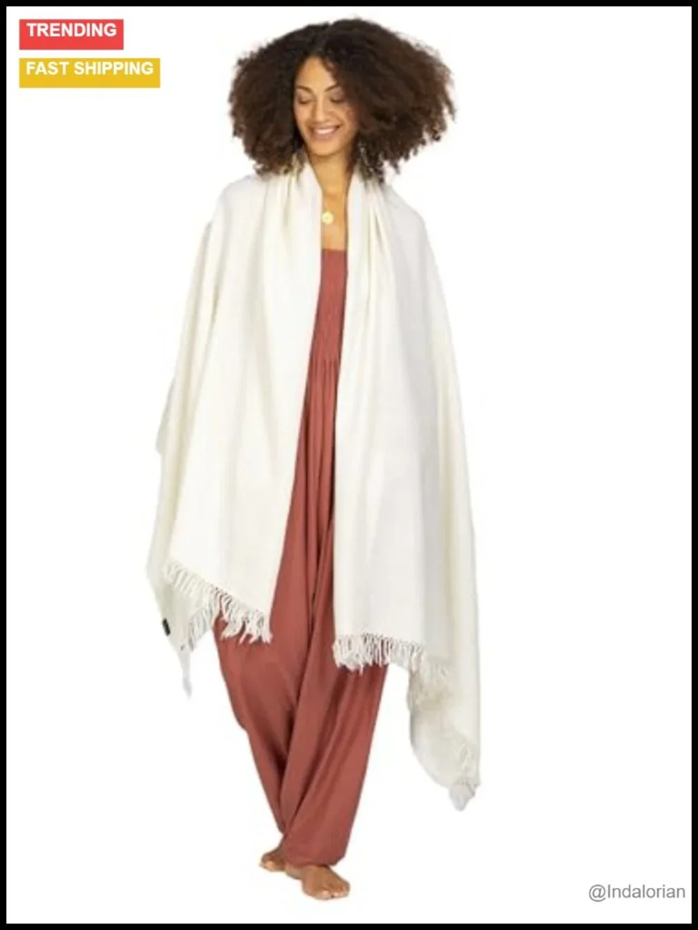 100% Merino Wool Pashmina Shawl Wrap - Oversized Blanket Scarf - Handmade